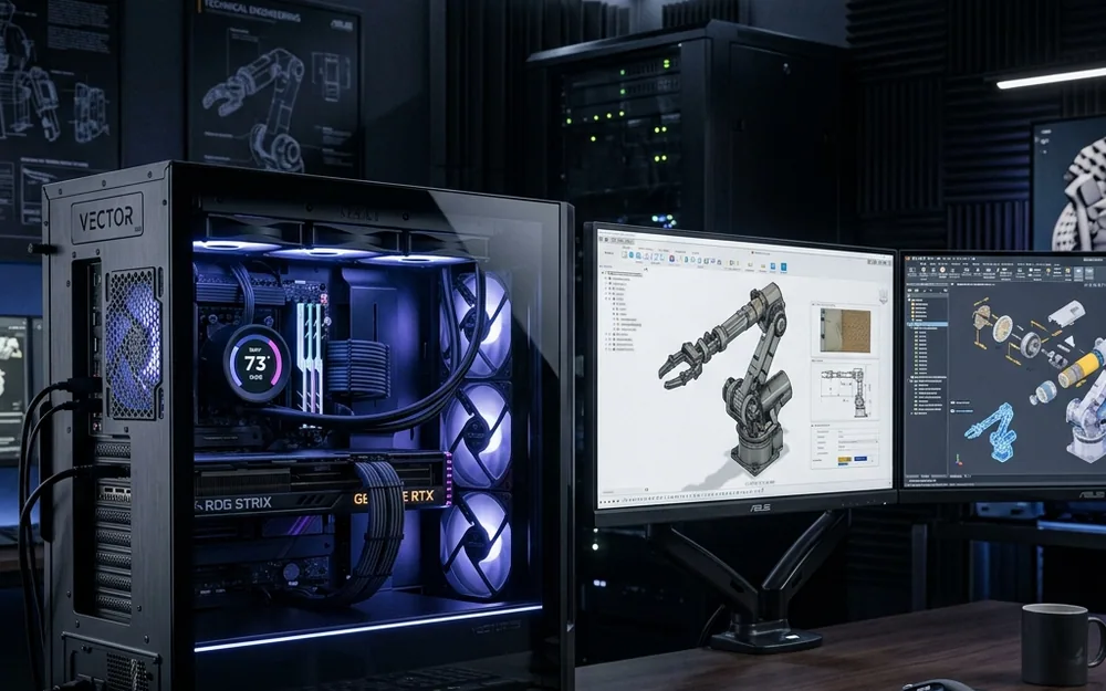 Workstation de alta performance com monitores para engenharia e 3D